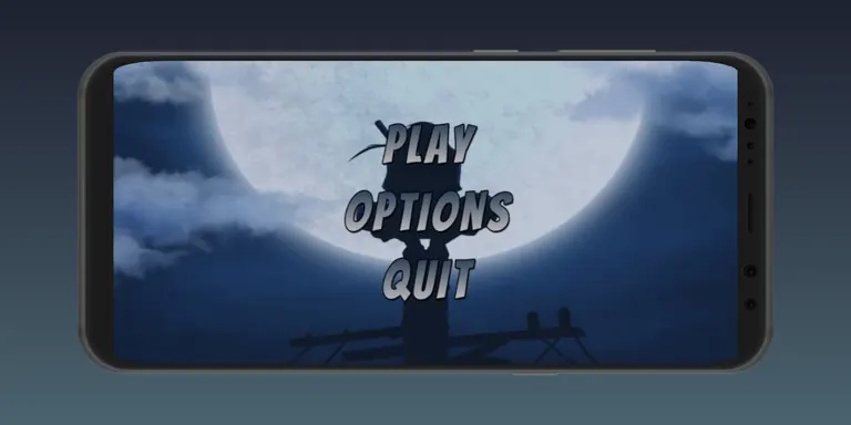 The Death Ninja main menu with Play, Options, and Quit over a moonlit silhouette