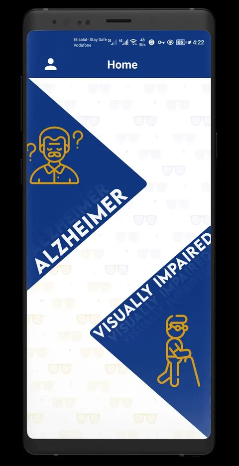Home screen for choosing Alzheimer mode or Visually Impaired mode